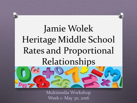 Multimedia Workshop Week 1- May 30, 2016 Jamie Wolek Heritage Middle School Rates and Proportional Relationships.