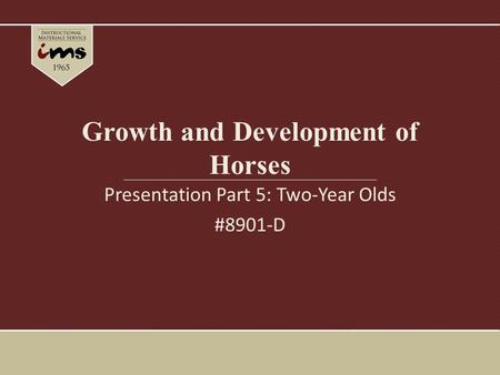 Growth and Development of Horses Presentation Part 5: Two-Year Olds #8901-D.