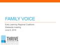 FAMILY VOICE Early Learning Regional Coalitions Statewide meeting June 6, 2016.