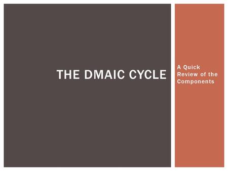 A Quick Review of the Components THE DMAIC CYCLE.