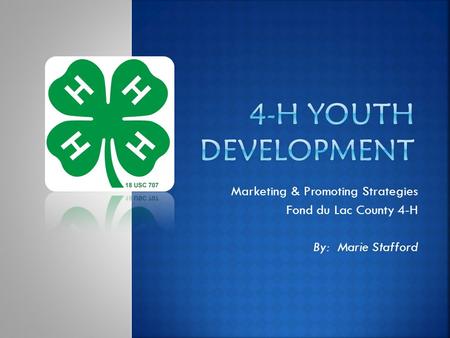 Marketing & Promoting Strategies Fond du Lac County 4-H By: Marie Stafford.