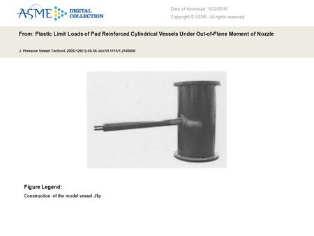 Date of download: 6/22/2016 Copyright © ASME. All rights reserved. From: Plastic Limit Loads of Pad Reinforced Cylindrical Vessels Under Out-of-Plane Moment.