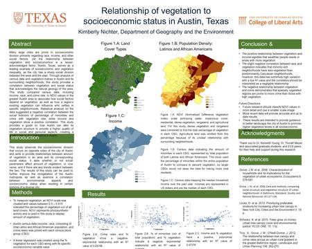 Relationship of vegetation to socioeconomic status in Austin, Texas Kimberly Nichter, Department of Geography and the Environment This study observes the.