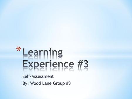 Self-Assessment By: Wood Lane Group #3. * To enable participants to discover their strengths & care giving gifts * To enable participants to identify.