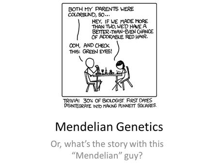 Mendelian Genetics Or, what’s the story with this “Mendelian” guy?