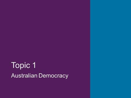 Topic 1 Australian Democracy. This presentation has been developed by the AEC to help communities understand the electoral system and the important part.