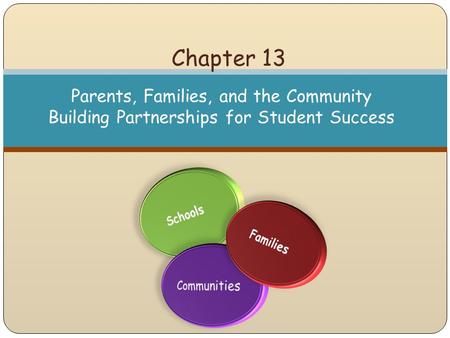 Chapter 13 Parents, Families, and the Community Building Partnerships for Student Success.