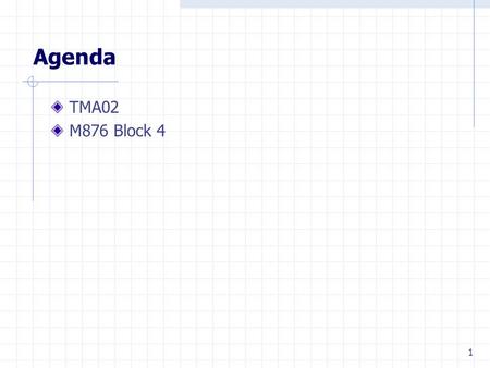 1 Agenda TMA02 M876 Block 4. 2 Model of database development data requirements conceptual data model logical schema schema and database establishing requirements.