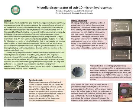 Microfluidic generator of sub-10-micron hydrosomes Zhenghao Ding, Lunjun Liu, Gabriel C. Spalding* Physics Department, Illinois Wesleyan University Abstract.