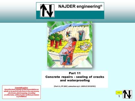 Part 11 Concrete repairs - sealing of cracks and waterproofing (Part 11, PP 2007, animation+p/r : 2009.07.09 DEMO) ready Copyright notice Unauthorised.