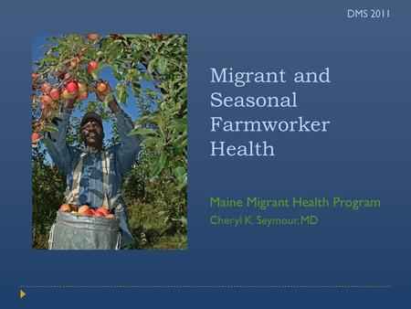 Migrant and Seasonal Farmworker Health Maine Migrant Health Program Cheryl K. Seymour, MD DMS 2011.