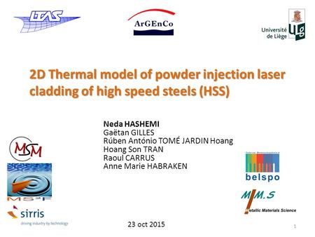 Neda HASHEMI Gaëtan GILLES Rúben António TOMÉ JARDIN Hoang Hoang Son TRAN Raoul CARRUS Anne Marie HABRAKEN 2D Thermal model of powder injection laser cladding.