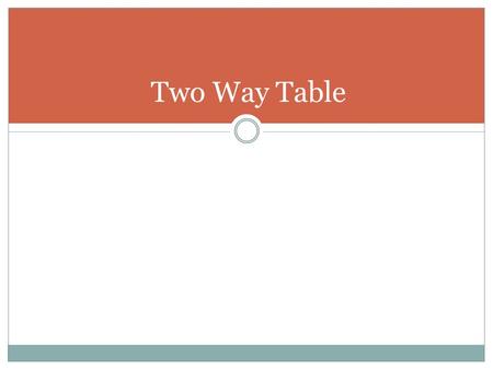 Two Way Table. DAY 2 Two Way Table Review Complete the two-way table for 9 th grader’s school transportation survey: