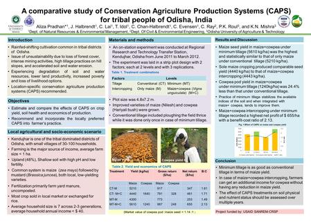 (Market value of cowpea pod :maize seed = 1.14 :1 ) A comparative study of Conservation Agriculture Production Systems (CAPS) for tribal people of Odisha,