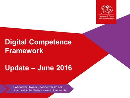 Digital Competence Framework Update – June 2016. Progress to date June 2015 – the Minister for Education and Skills announced that a Digital Competence.