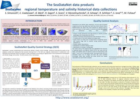 The SeaDataNet data products regional temperature and salinity historical data collections S. Simoncelli 1, C. Coatanoan 2, O. Bäck 3, H. Sagen 4, S.