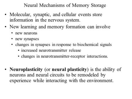 Neural Mechanisms of Memory Storage