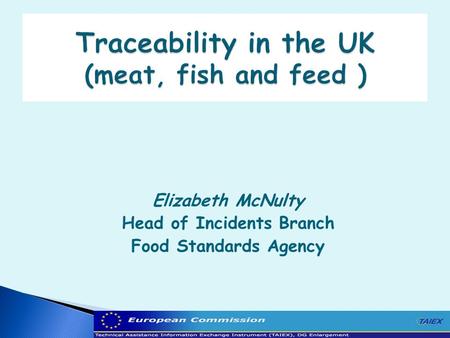 Elizabeth McNulty Head of Incidents Branch Food Standards Agency.