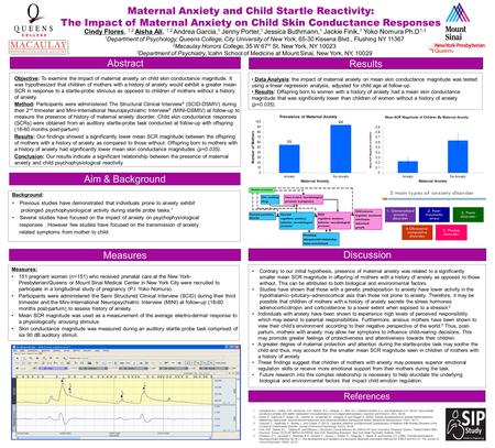 Maternal Anxiety and Child Startle Reactivity: The Impact of Maternal Anxiety on Child Skin Conductance Responses Cindy Flores, 1,2 Aisha Ali, 1,2 Andrea.