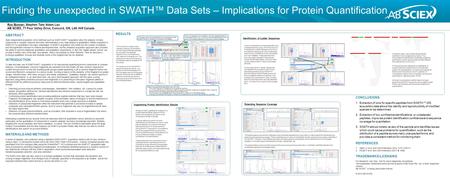 Finding the unexpected in SWATH™ Data Sets – Implications for Protein Quantification Ron Bonner; Stephen Tate; Adam Lau AB SCIEX, 71 Four Valley Drive,