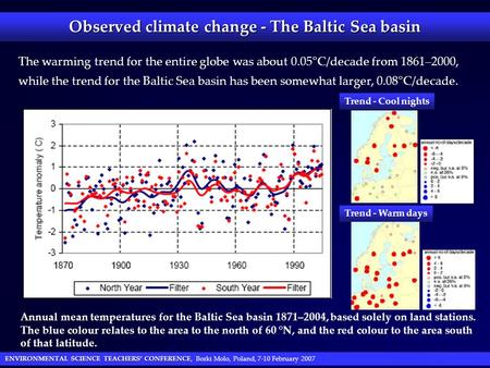 ENVIRONMENTAL SCIENCE TEACHERS’ CONFERENCE ENVIRONMENTAL SCIENCE TEACHERS’ CONFERENCE, Borki Molo, Poland, 7-10 February 2007 The warming trend for the.