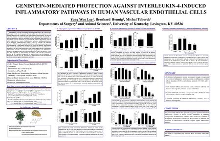 GENISTEIN-MEDIATED PROTECTION AGAINST INTERLEUKIN-4-INDUCED INFLAMMATORY PATHWAYS IN HUMAN VASCULAR ENDOTHELIAL CELLS Yong Woo Lee 1, Bernhard Hennig 2,