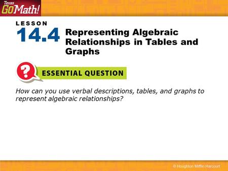 Representing Algebraic Relationships in Tables and Graphs