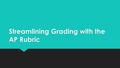 Streamlining Grading with the AP Rubric. Present the three rubrics (usually takes a couple class periods amongst other things we are doing)  Begin the.