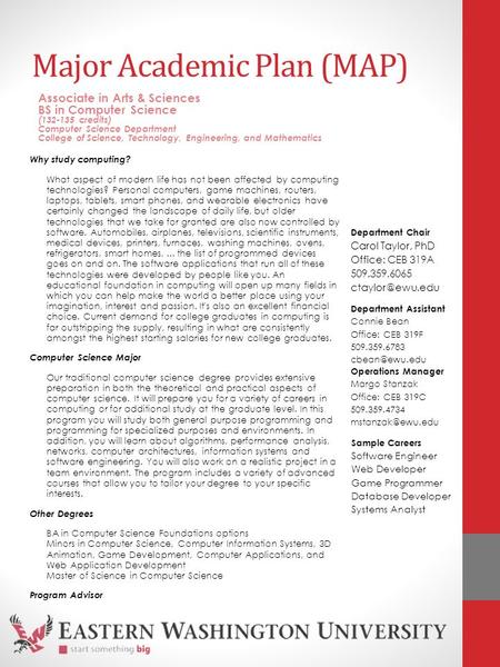 Major Academic Plan (MAP) Why study computing? What aspect of modern life has not been affected by computing technologies? Personal computers, game machines,