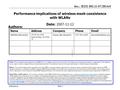 Doc.: IEEE 802.11-07/2814r0 Submission Slide 1 Performance implications of wireless mesh coexistence with WLANs Notice: This document has been prepared.