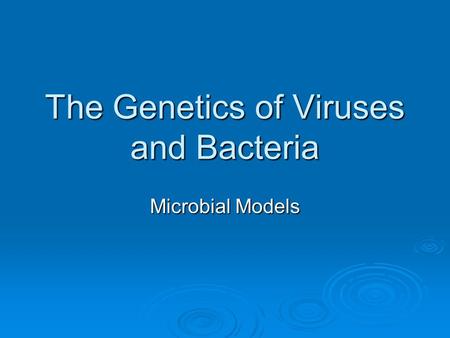 The Genetics of Viruses and Bacteria Microbial Models.