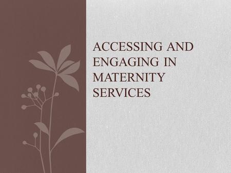 ACCESSING AND ENGAGING IN MATERNITY SERVICES. Effective Midwifery Care for woman in vulnerable populations Continuity of CareInformed consent Midwife.