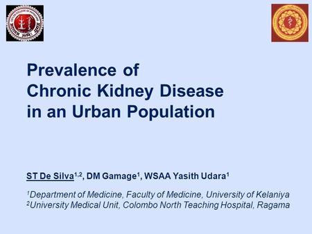 Prevalence of Chronic Kidney Disease in an Urban Population