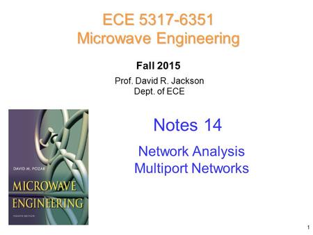 Prof. David R. Jackson Dept. of ECE Notes 14 ECE 5317-6351 Microwave Engineering Fall 2015 Network Analysis Multiport Networks 1.