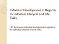 Individual Development in Regards to Individual Lifecycle and Life Tasks 1.03 Summarize individual development in regards to the individual Lifecycle and.