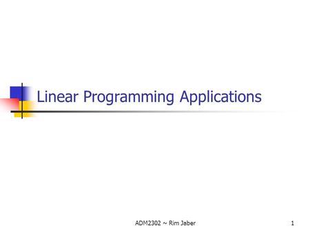 Linear Programming Applications