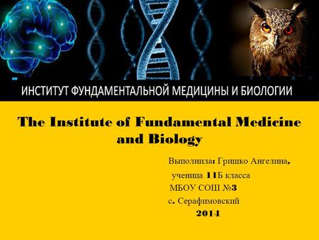 The Institute of Fundamental Medicine and Biology Выполнила : Гришко Ангелина, ученица 11 Б класса МБОУ СОШ № 3 с. Серафимовский 2014.