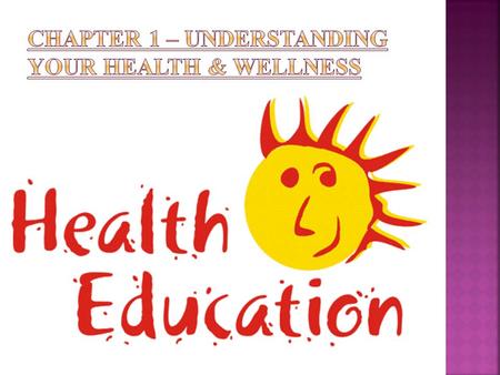  Health – combination of physical, mental, and social well-being that affects everything about you.