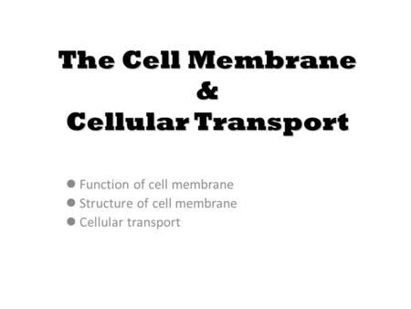 The Cell Membrane & Cellular Transport Function of cell membrane Structure of cell membrane Cellular transport.