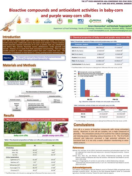 Amorn Boonsombut 1 and Ratchada Tangwongchai 2 Department of Food Technology, Faculty of Technology, KhonKaen University, KhonKaen 40002, Thailand