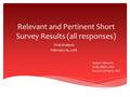 Relevant and Pertinent Short Survey Results (all responses) Final Analysis February 19, 2016 Robert Dieterle Holly Miller, MD Russel Leftwich, MD.