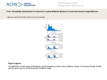 Date of download: 6/23/2016 Copyright © ASME. All rights reserved. From: Reusability Assessment of Lithium-Ion Laptop Batteries Based on Consumers Actual.