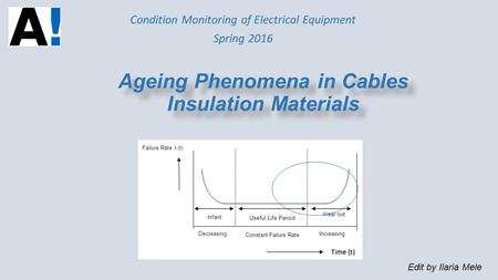 Ageing Phenomena in Cables Insulation Materials Condition Monitoring of Electrical Equipment Spring 2016 Edit by Ilaria Mele.