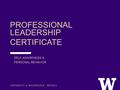 PROFESSIONAL LEADERSHIP CERTIFICATE SELF-AWARENESS & PERSONAL BEHAVIOR.