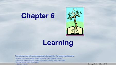 Copyright © Allyn & Bacon 2007 Chapter 6 Learning This multimedia product and its contents are protected under copyright law. The following are prohibited.