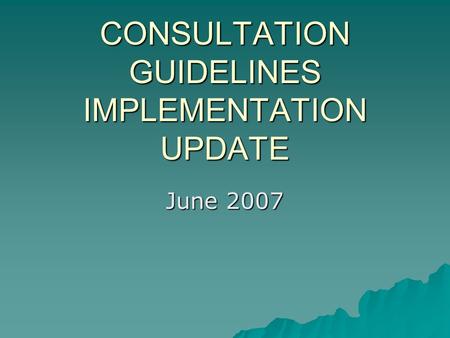 CONSULTATION GUIDELINES IMPLEMENTATION UPDATE June 2007.