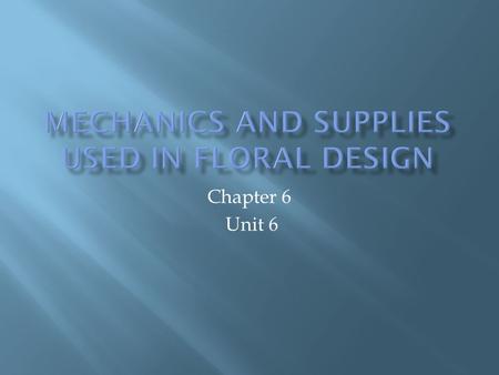 Chapter 6 Unit 6. 1. What are the various containers used for floral arrangements? 2. What are basic mechanics and supplies used in floral design?