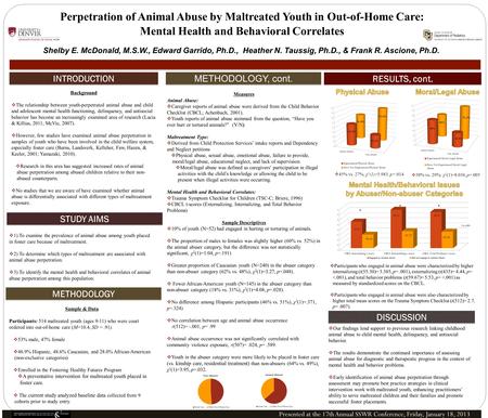  1) To examine the prevalence of animal abuse among youth placed in foster care because of maltreatment.  2) To determine which types of maltreatment.