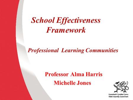 School Effectiveness Framework Professional Learning Communities Professor Alma Harris Michelle Jones.