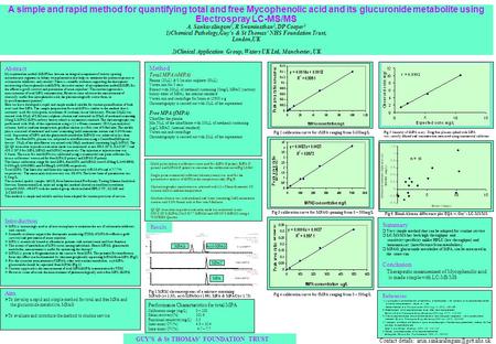 GUY’S & St THOMAS’ FOUNDATION TRUST A simple and rapid method for quantifying total and free Mycophenolic acid and its glucuronide metabolite using Electrospray.